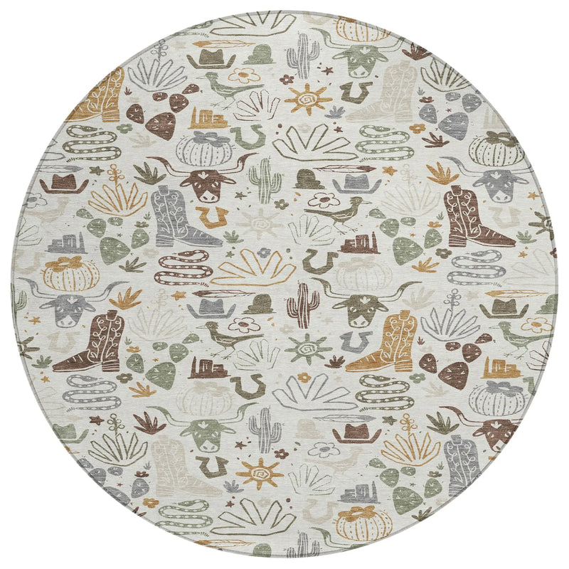 8' Ivory And Beige Round Cactus Washable Indoor Outdoor Area Rug Homeroots Outdoor