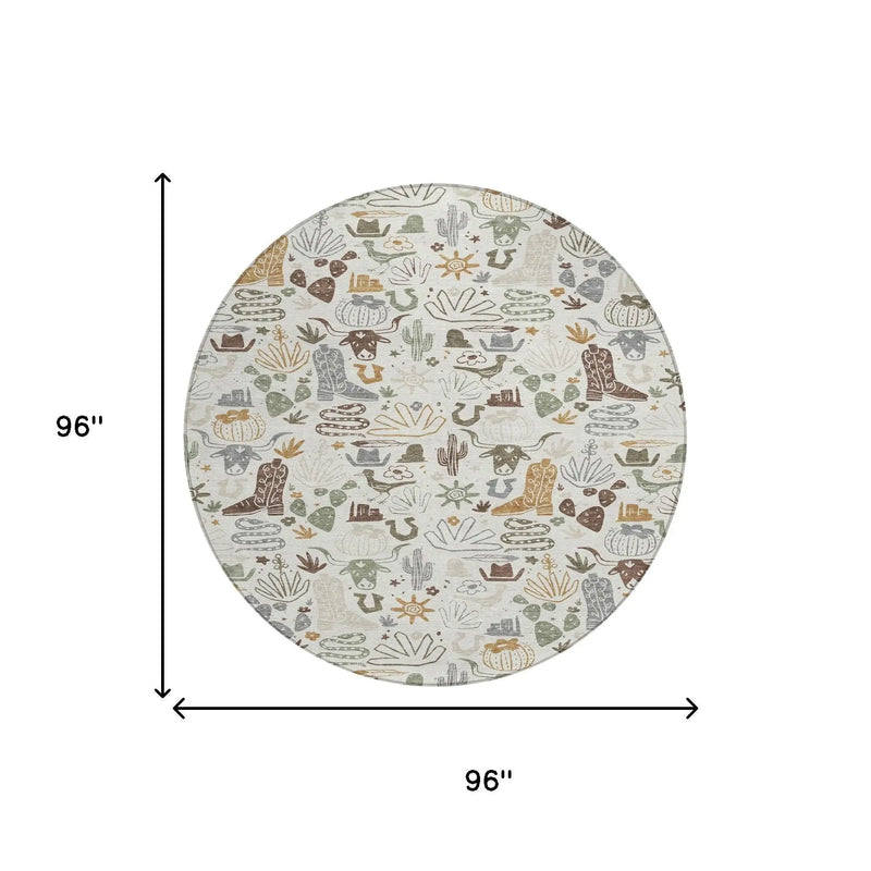 8' Ivory And Beige Round Cactus Washable Indoor Outdoor Area Rug Homeroots Outdoor
