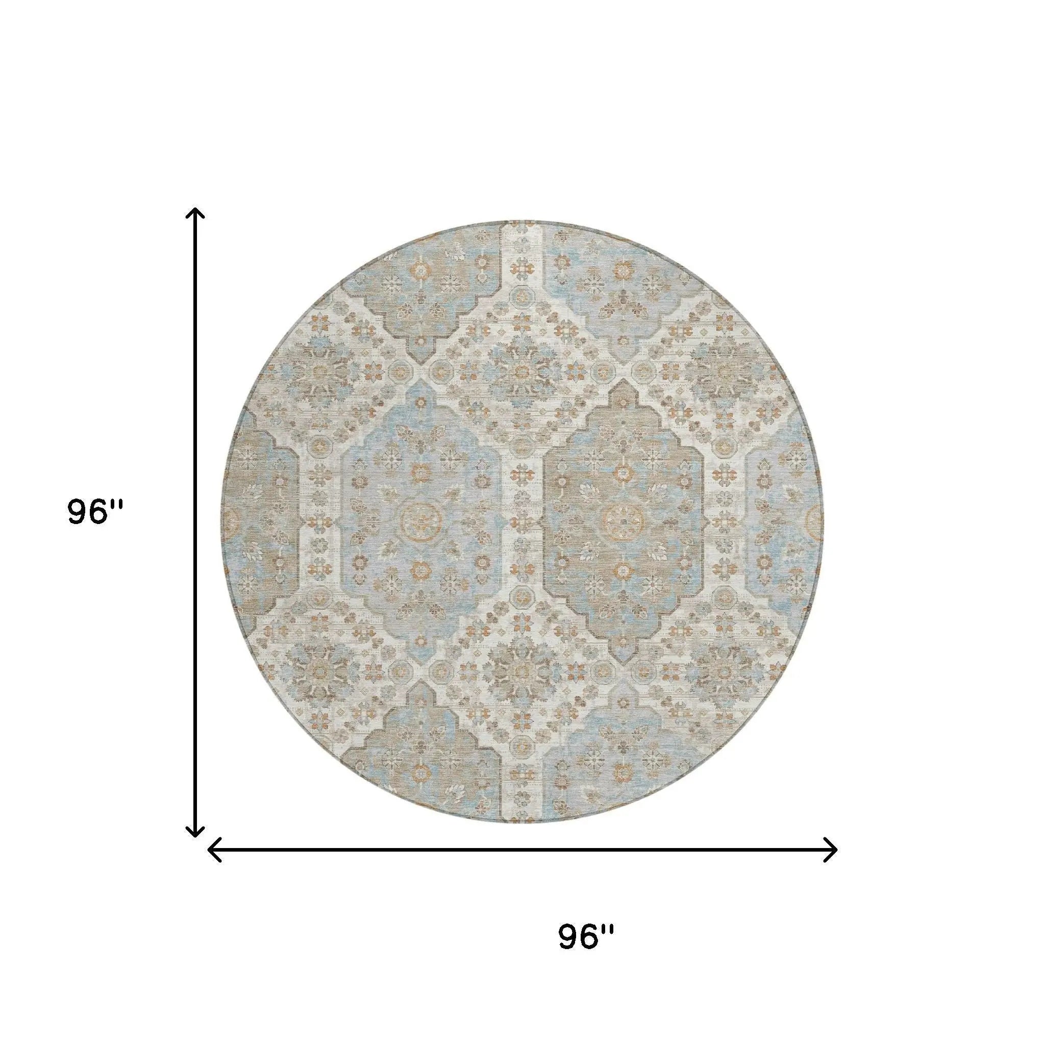8' Ivory And Beige Round Damask Washable Indoor Outdoor Area Rug Homeroots Outdoor