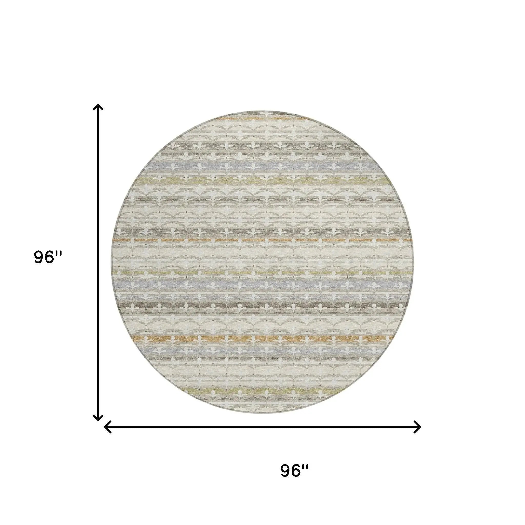 8' Ivory And Beige Round Damask Washable Indoor Outdoor Area Rug Homeroots Outdoor
