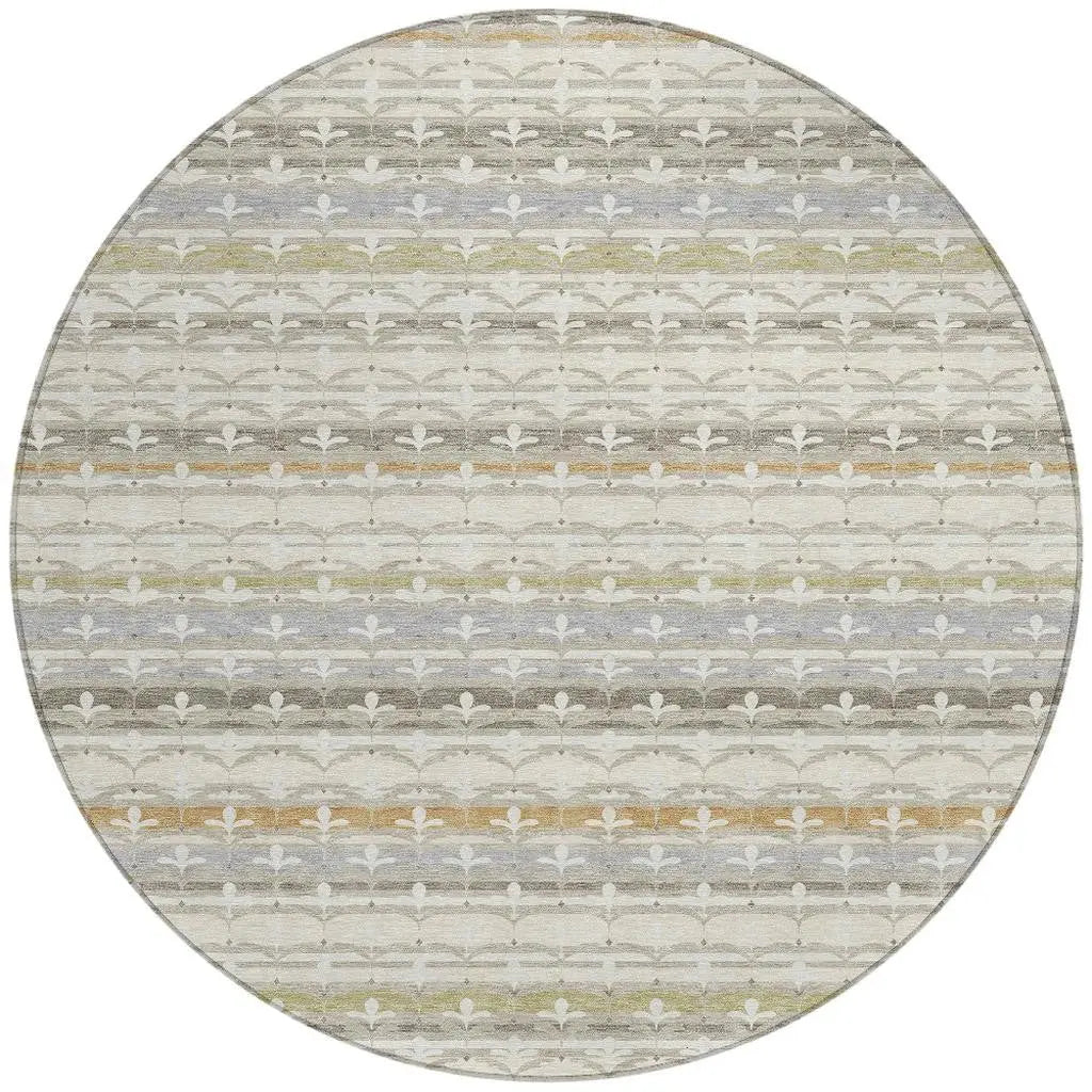 8' Ivory And Beige Round Damask Washable Indoor Outdoor Area Rug Homeroots Outdoor