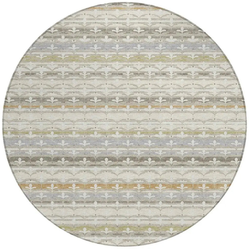 8' Ivory And Beige Round Damask Washable Indoor Outdoor Area Rug Homeroots Outdoor