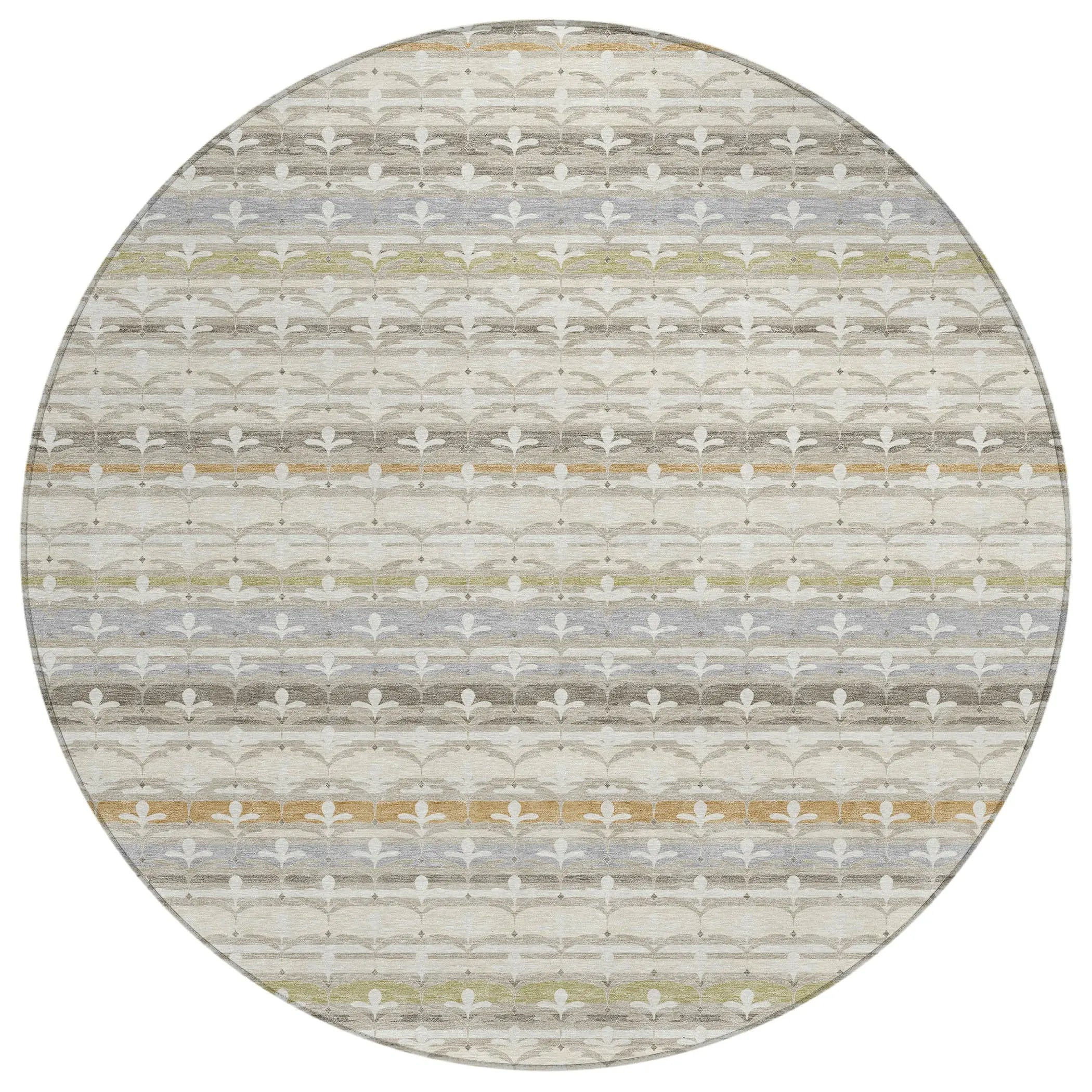 8' Ivory And Beige Round Damask Washable Indoor Outdoor Area Rug Homeroots Outdoor