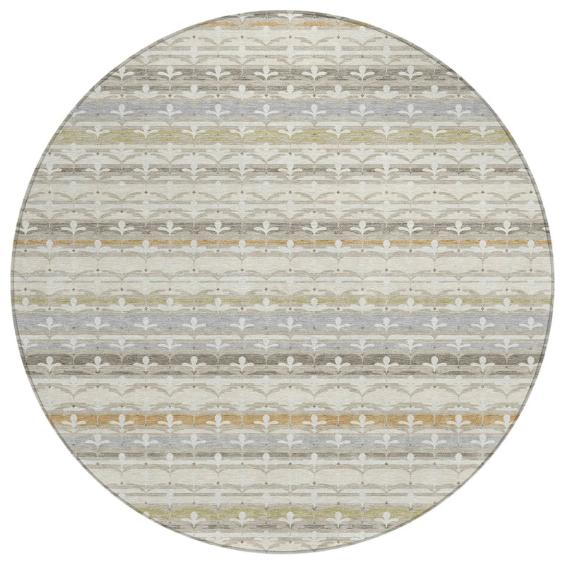 8' Ivory And Beige Round Damask Washable Indoor Outdoor Area Rug Homeroots Outdoor