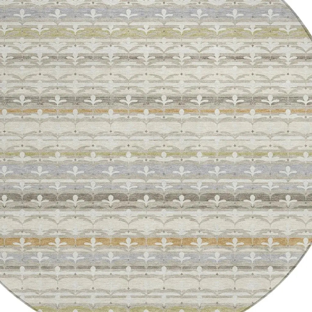 8' Ivory And Beige Round Damask Washable Indoor Outdoor Area Rug Homeroots Outdoor