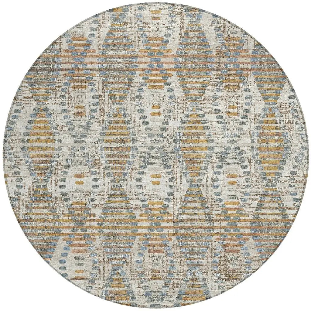 8' Ivory And Beige Round Floral Medallion Washable Indoor Outdoor Area Rug Homeroots Outdoor