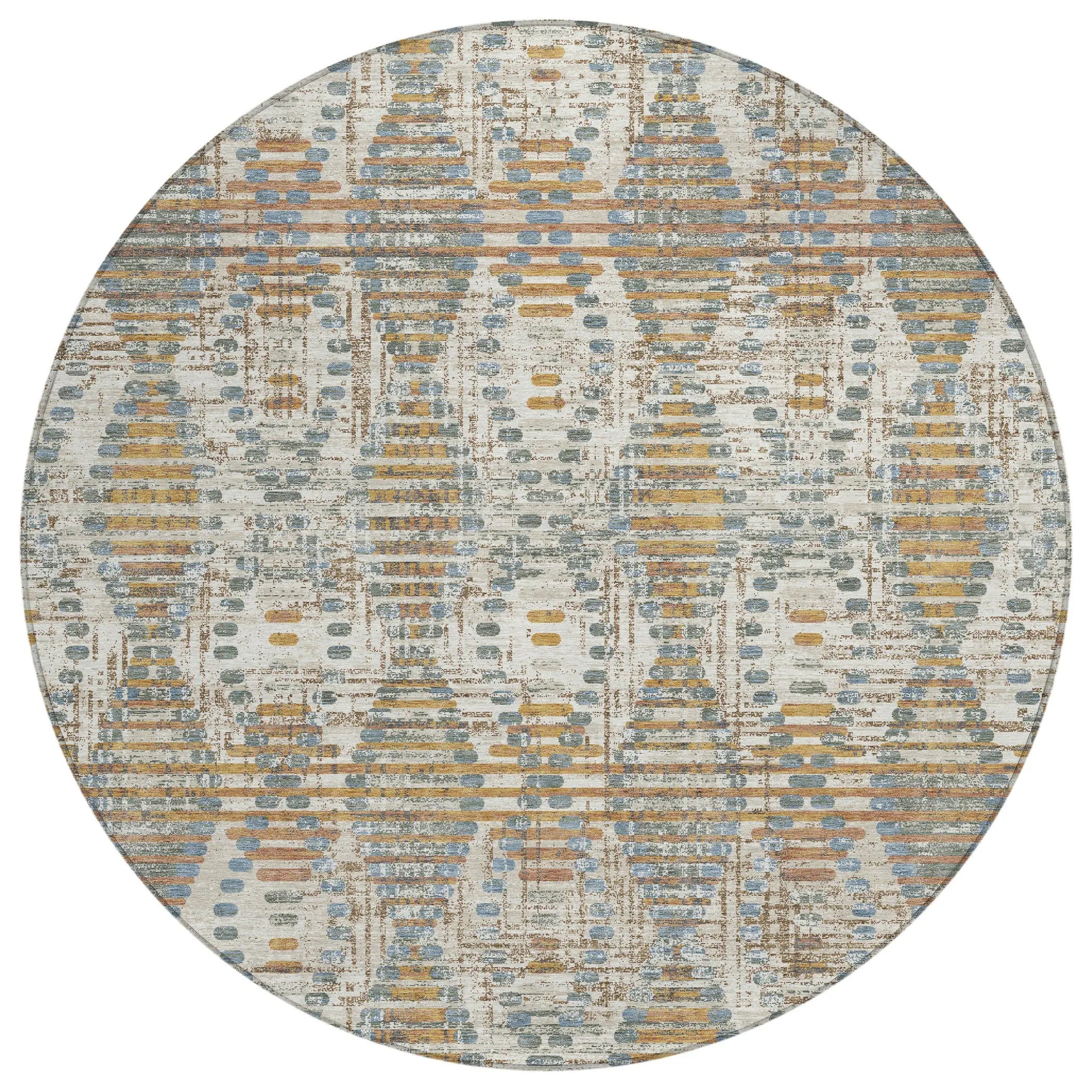 8' Ivory And Beige Round Floral Medallion Washable Indoor Outdoor Area Rug Homeroots Outdoor