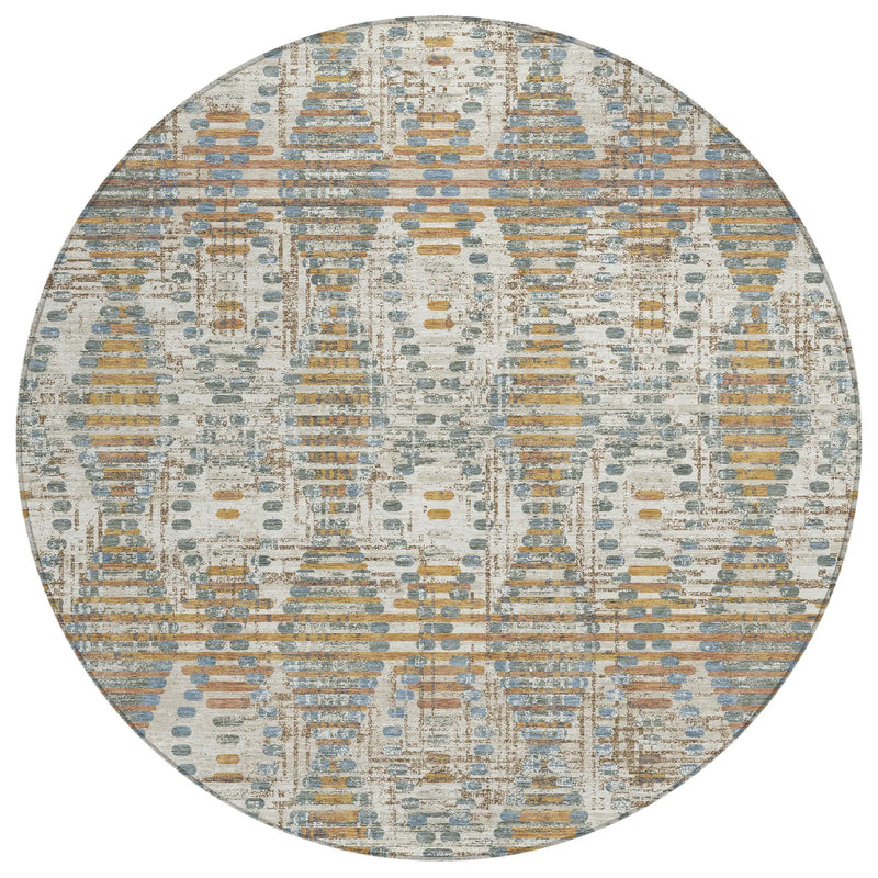 8' Ivory And Beige Round Floral Medallion Washable Indoor Outdoor Area Rug Homeroots Outdoor
