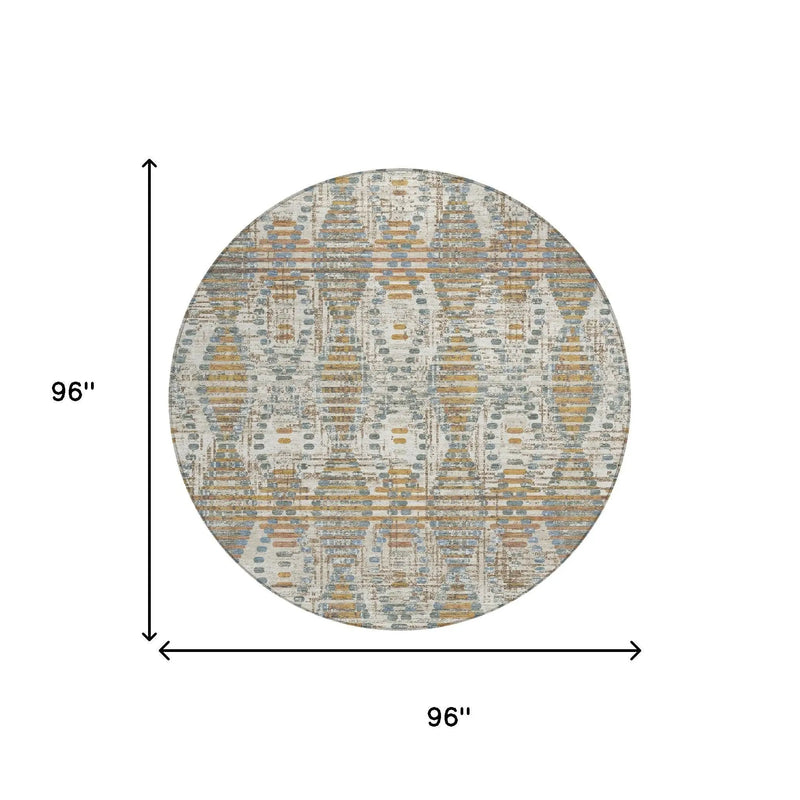 8' Ivory And Beige Round Floral Medallion Washable Indoor Outdoor Area Rug Homeroots Outdoor