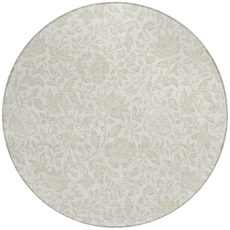 8' Ivory And Beige Round Floral Washable Indoor Outdoor Area Rug Homeroots Outdoor