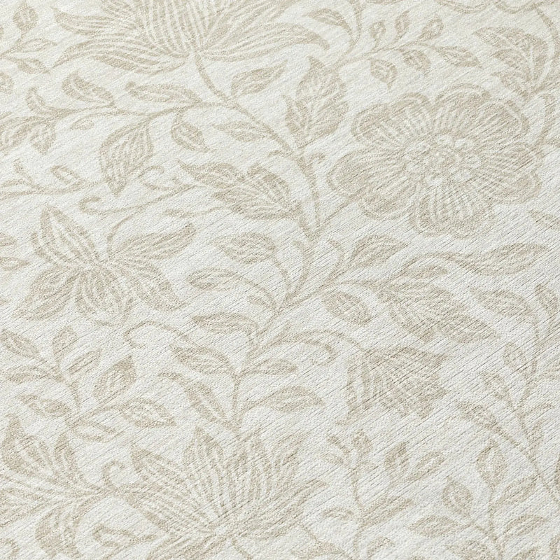 8' Ivory And Beige Round Floral Washable Indoor Outdoor Area Rug Homeroots Outdoor