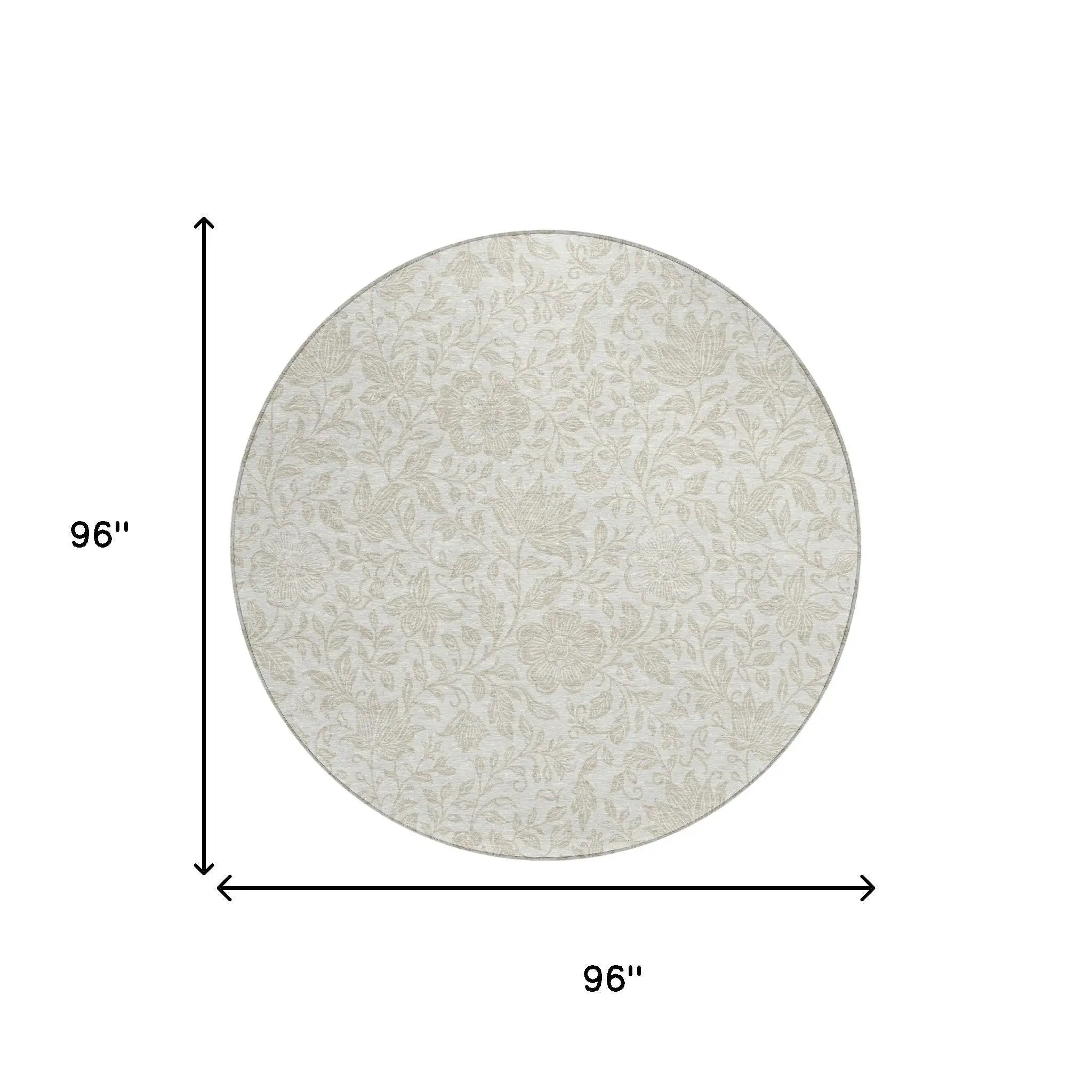 8' Ivory And Beige Round Floral Washable Indoor Outdoor Area Rug Homeroots Outdoor