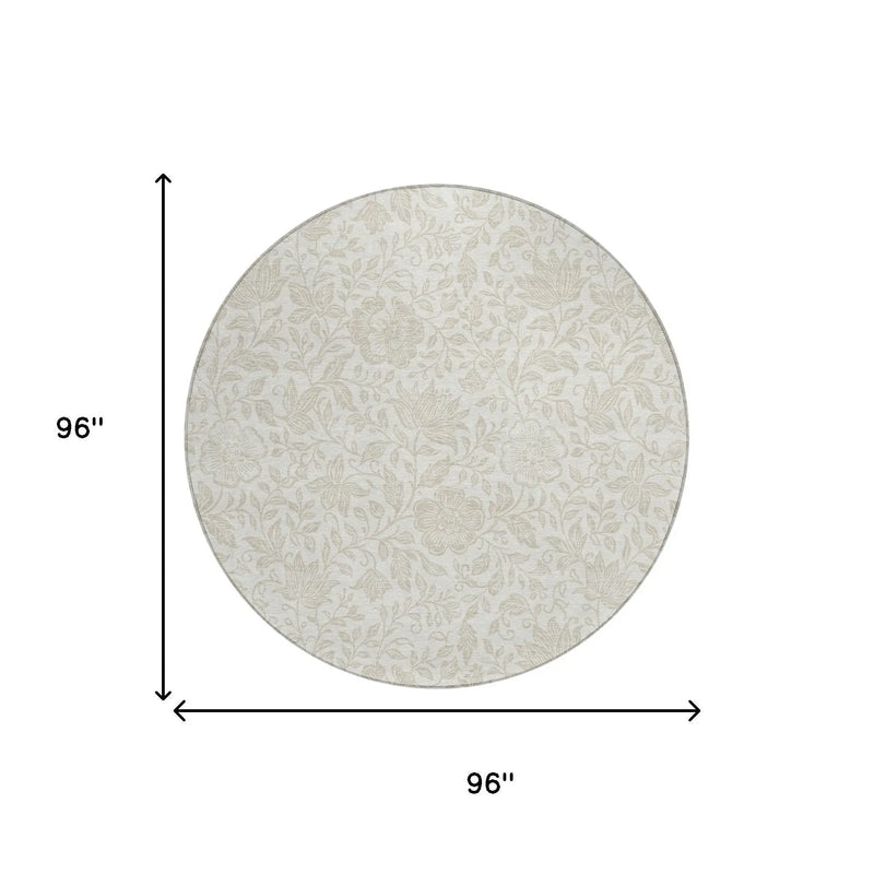8' Ivory And Beige Round Floral Washable Indoor Outdoor Area Rug Homeroots Outdoor