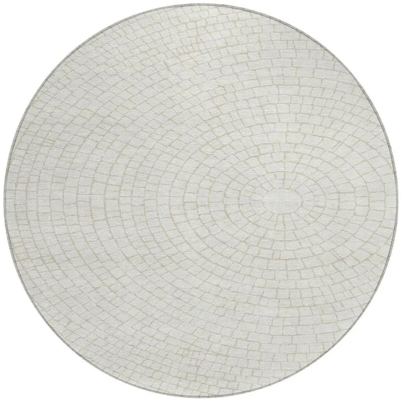 8' Ivory And Beige Round Geometric Washable Indoor Outdoor Area Rug Homeroots Outdoor