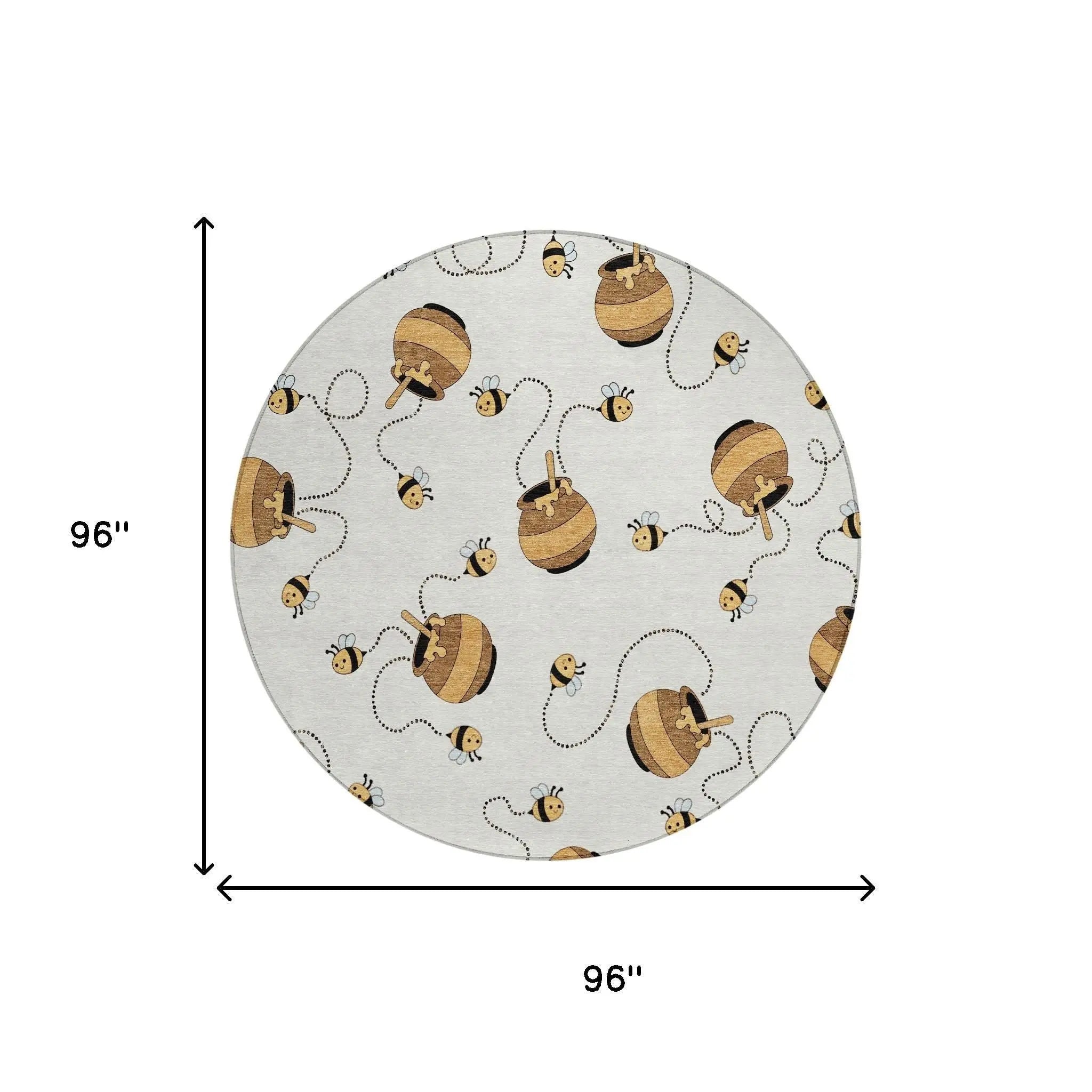 8' Ivory And Beige Round Geometric Washable Indoor Outdoor Area Rug Homeroots Outdoor