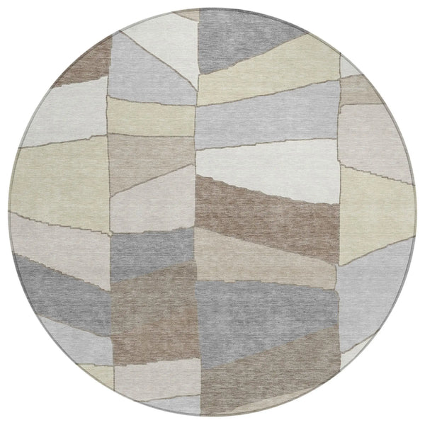 8' Ivory And Beige Round Geometric Washable Indoor Outdoor Area Rug Homeroots Outdoor