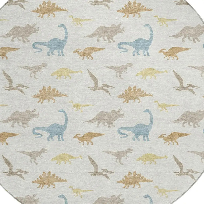 8' Ivory And Beige Round Geometric Washable Indoor Outdoor Area Rug Homeroots Outdoor
