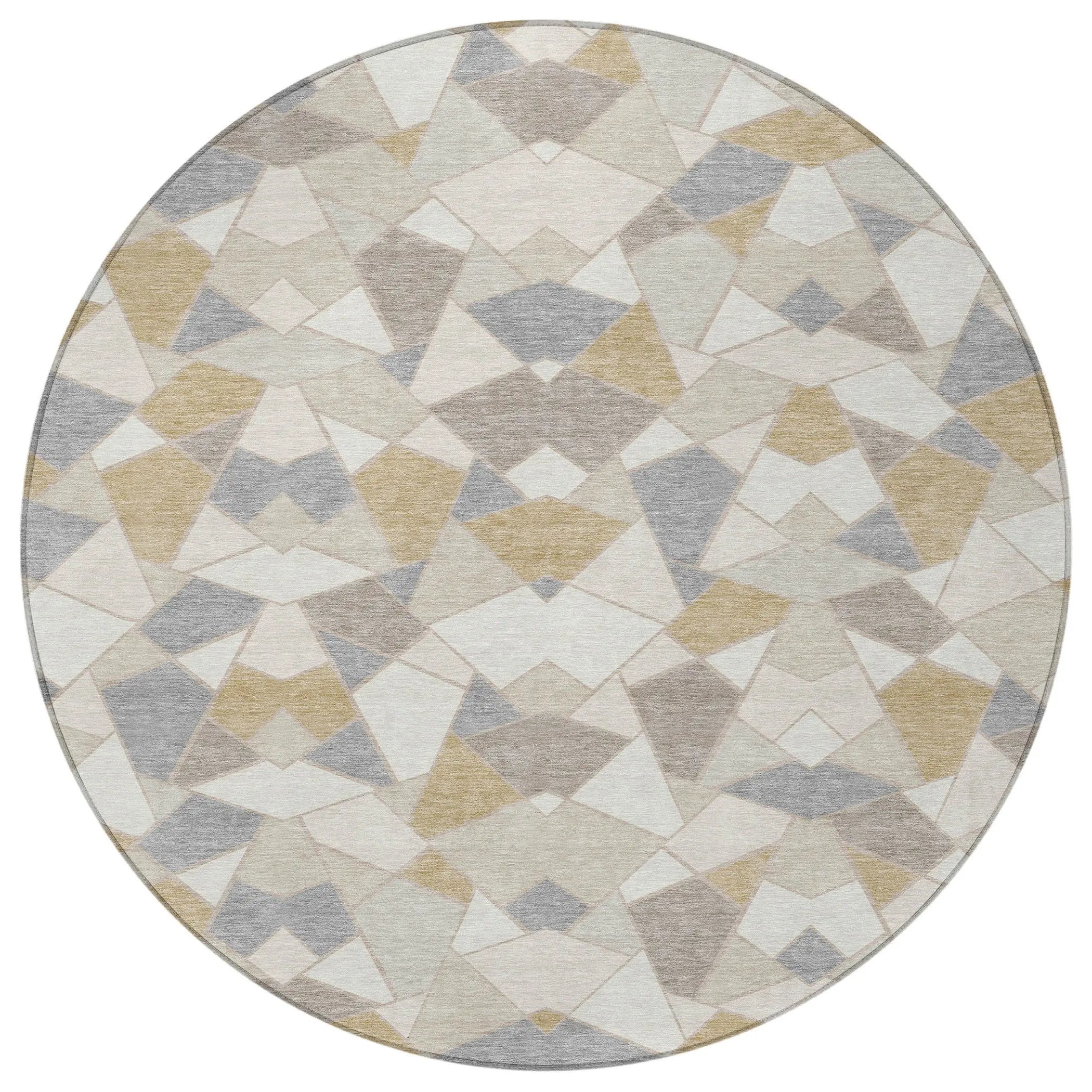 8' Ivory And Beige Round Geometric Washable Indoor Outdoor Area Rug Homeroots Outdoor