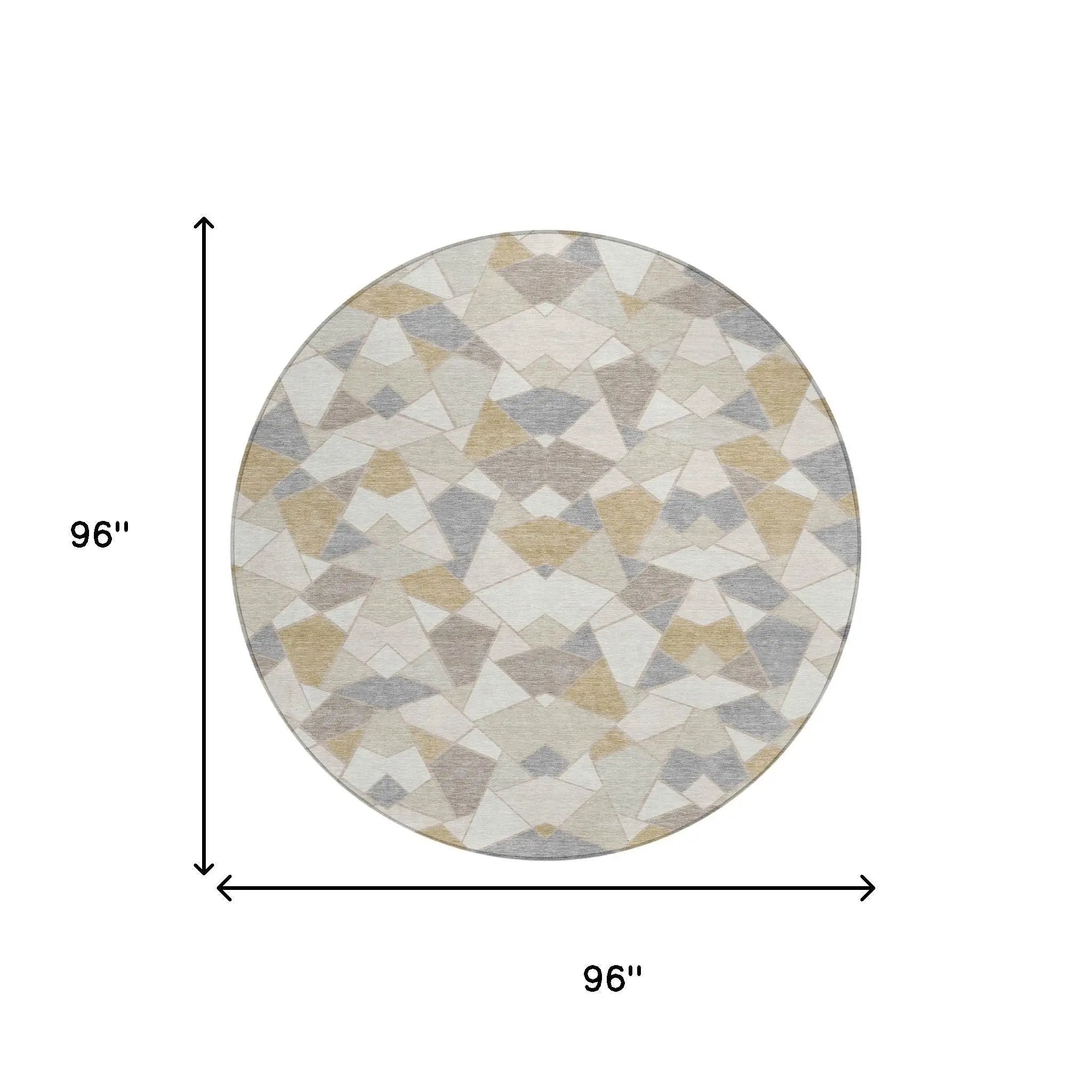 8' Ivory And Beige Round Geometric Washable Indoor Outdoor Area Rug Homeroots Outdoor