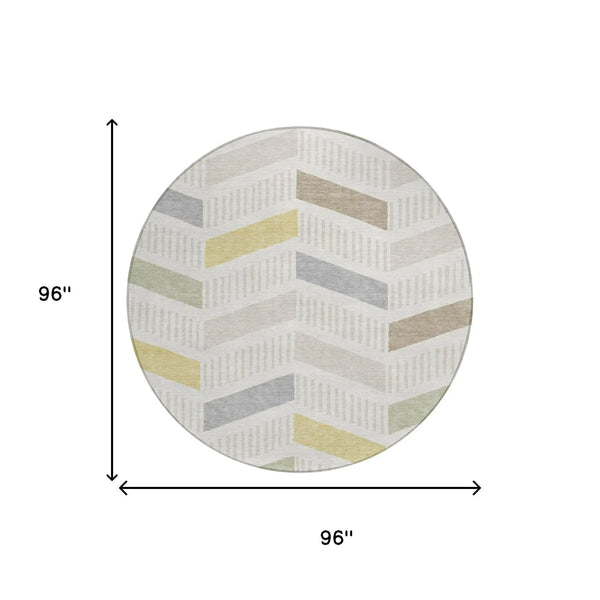 8' Ivory And Beige Round Geometric Washable Indoor Outdoor Area Rug Homeroots Outdoor