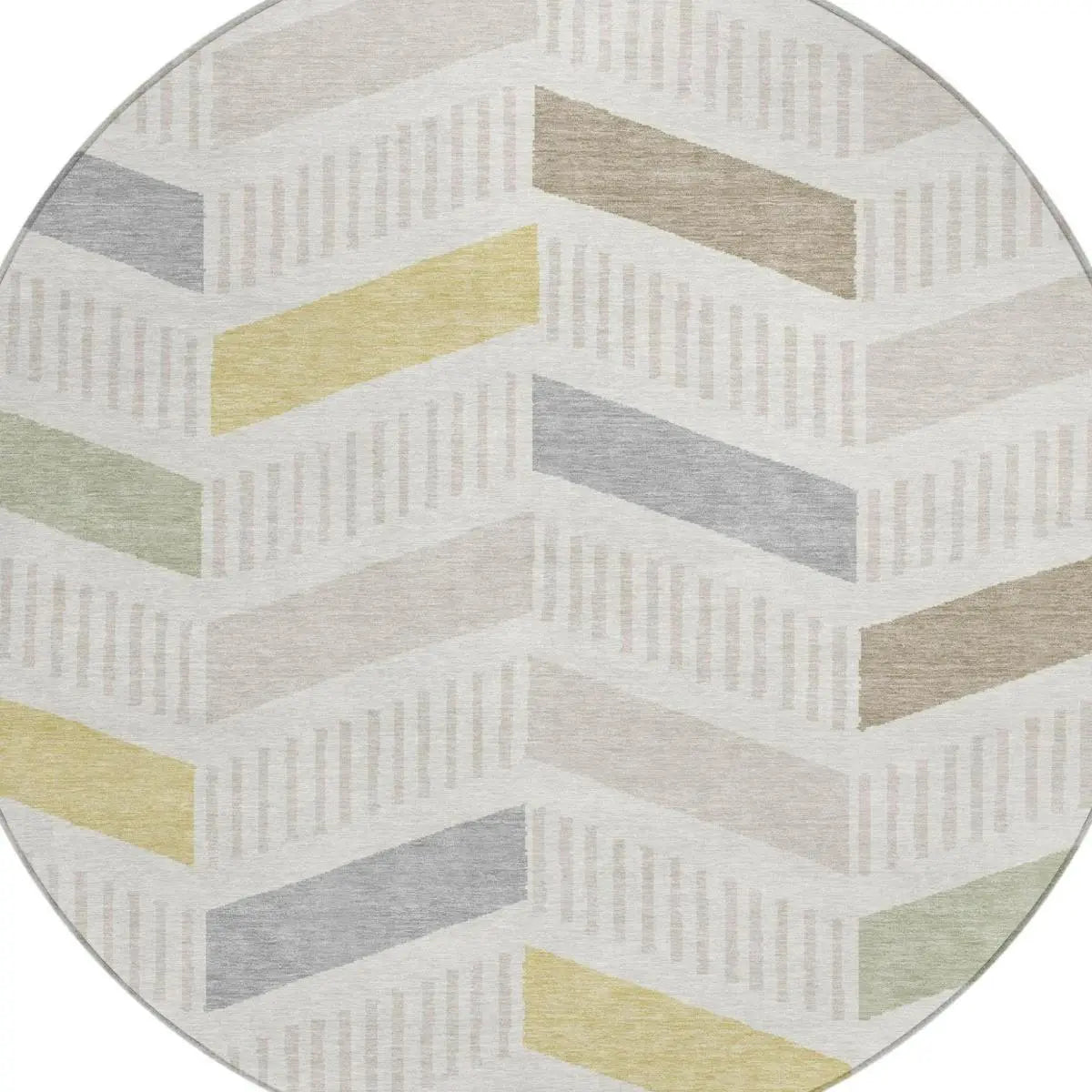 8' Ivory And Beige Round Geometric Washable Indoor Outdoor Area Rug Homeroots Outdoor