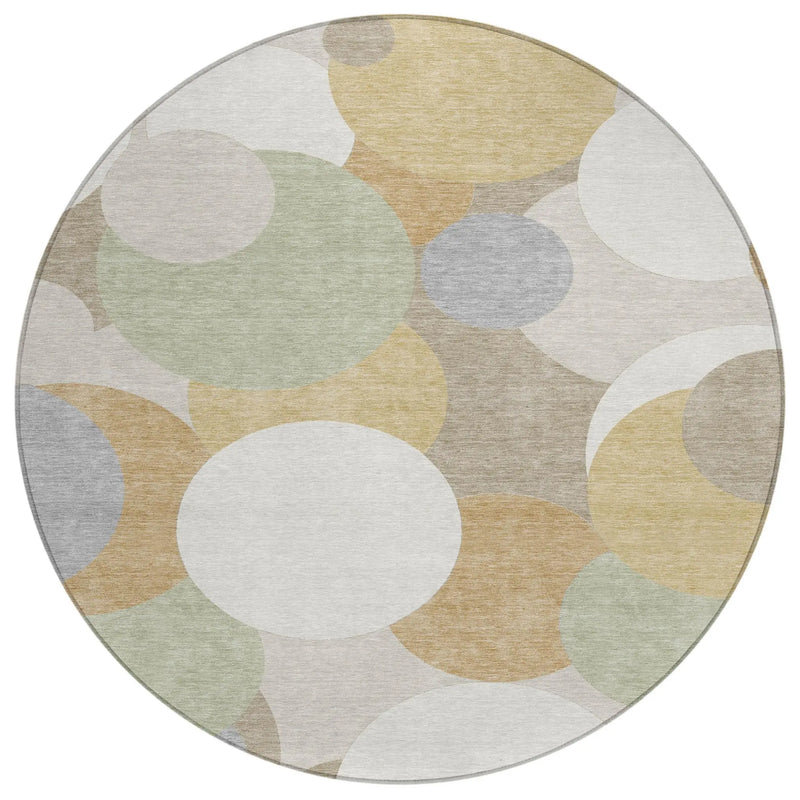 8' Ivory And Beige Round Geometric Washable Indoor Outdoor Area Rug Homeroots Outdoor