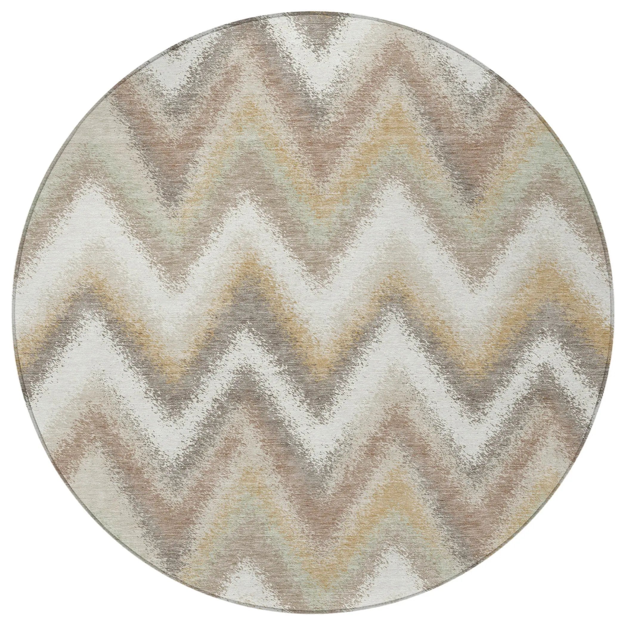 8' Ivory And Beige Round Geometric Washable Indoor Outdoor Area Rug Homeroots Outdoor