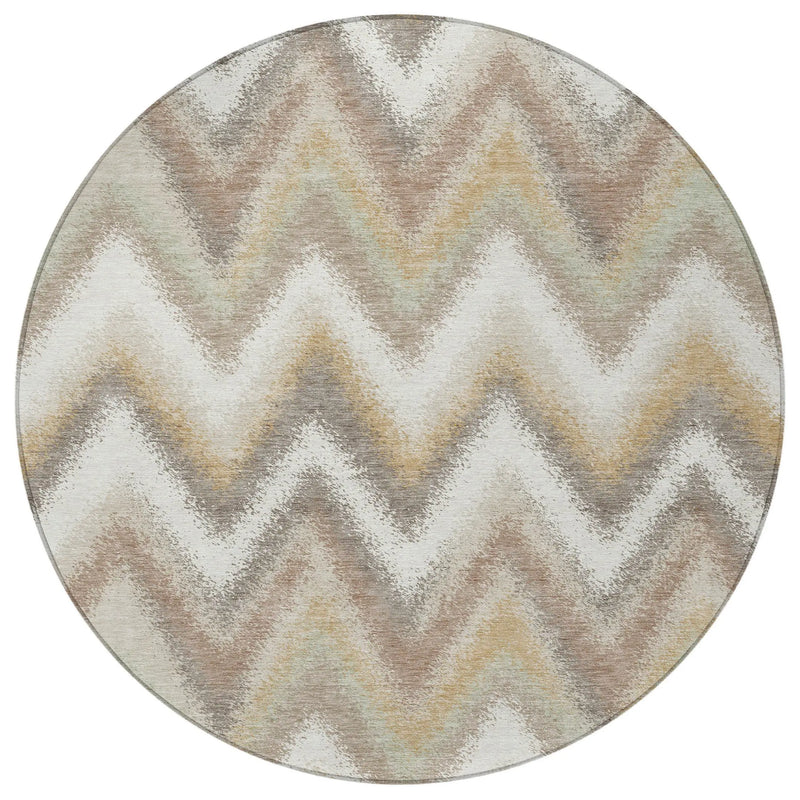 8' Ivory And Beige Round Geometric Washable Indoor Outdoor Area Rug Homeroots Outdoor