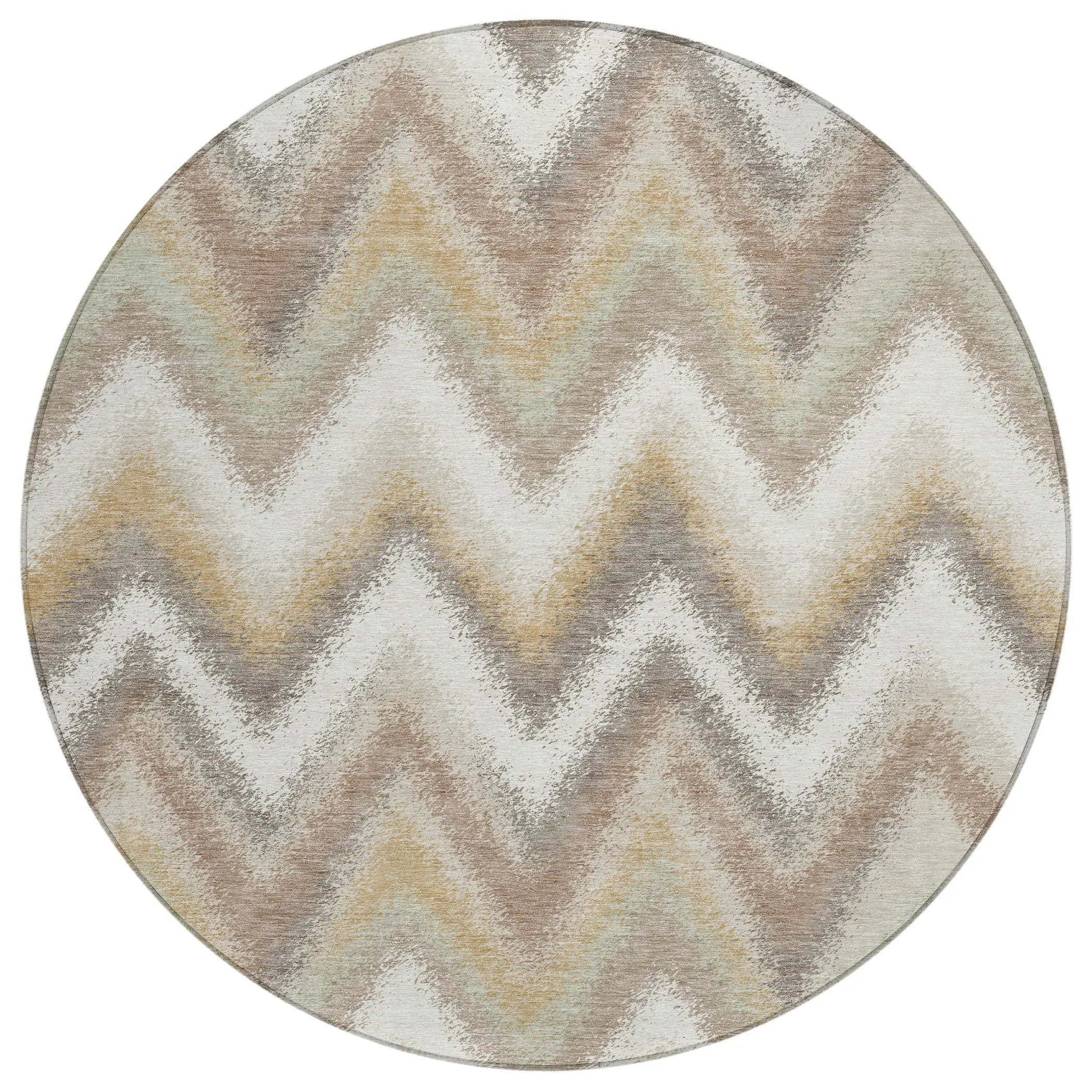 8' Ivory And Beige Round Geometric Washable Indoor Outdoor Area Rug Homeroots Outdoor