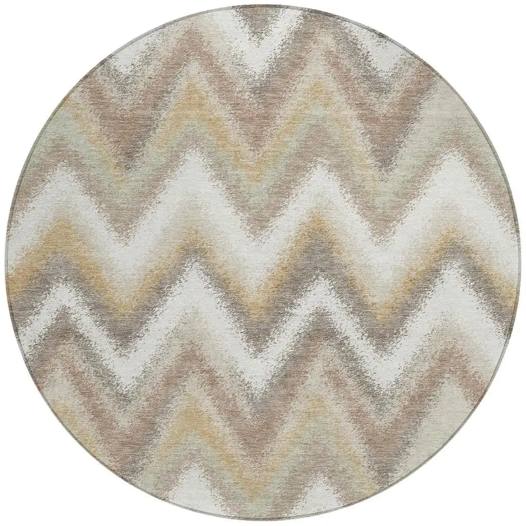 8' Ivory And Beige Round Geometric Washable Indoor Outdoor Area Rug Homeroots Outdoor