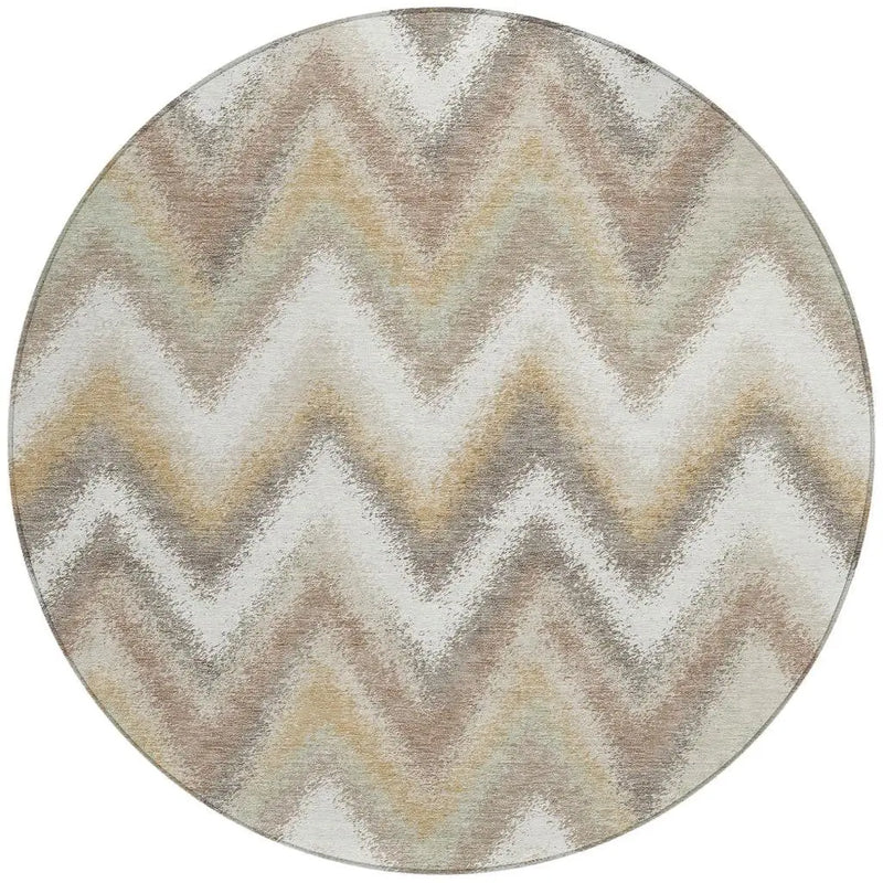 8' Ivory And Beige Round Geometric Washable Indoor Outdoor Area Rug Homeroots Outdoor