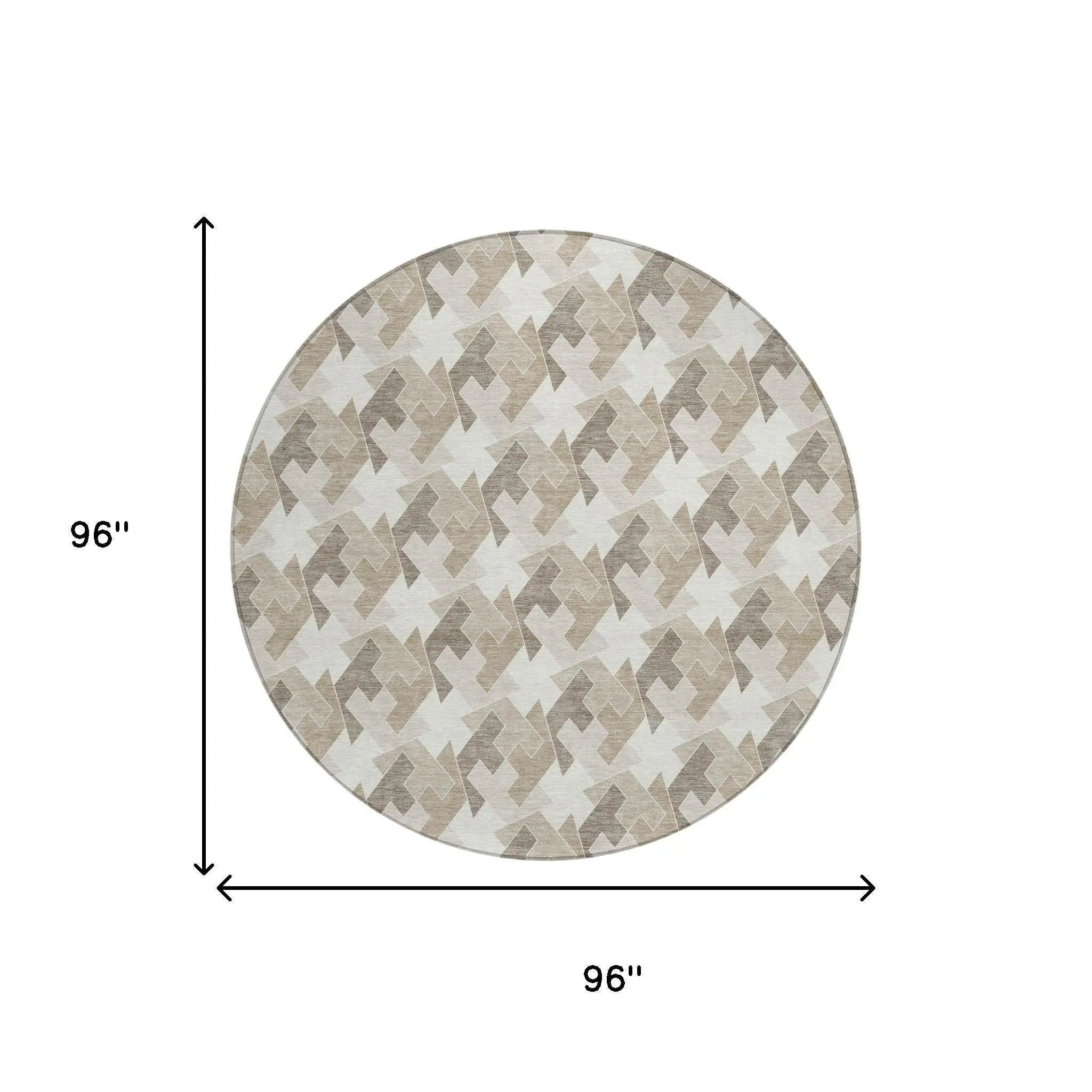8' Ivory And Beige Round Geometric Washable Indoor Outdoor Area Rug Homeroots Outdoor