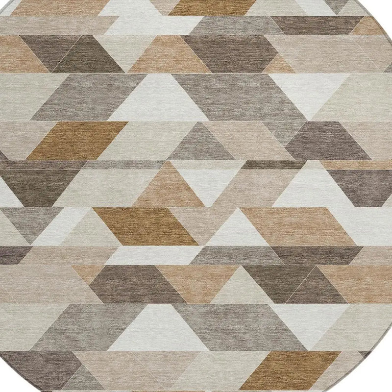 8' Ivory And Beige Round Geometric Washable Indoor Outdoor Area Rug Homeroots Outdoor