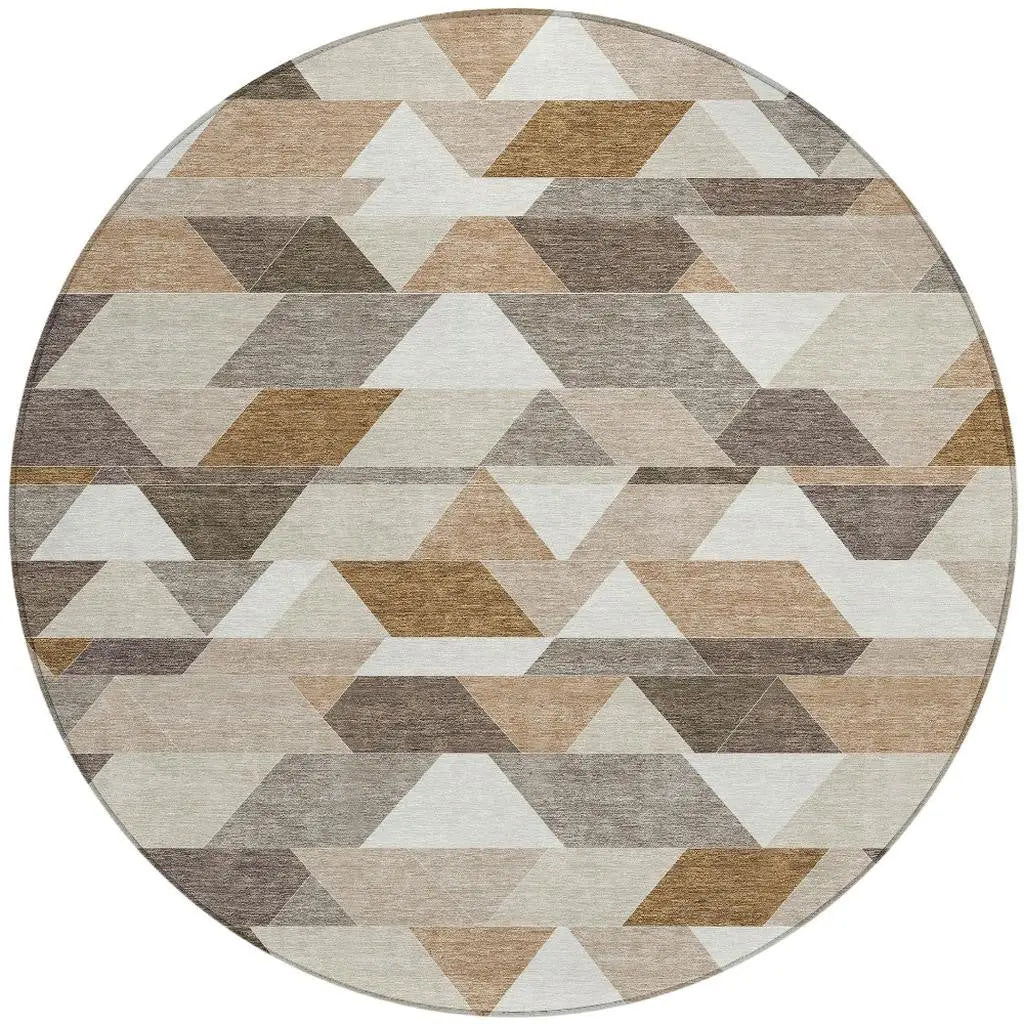 8' Ivory And Beige Round Geometric Washable Indoor Outdoor Area Rug Homeroots Outdoor