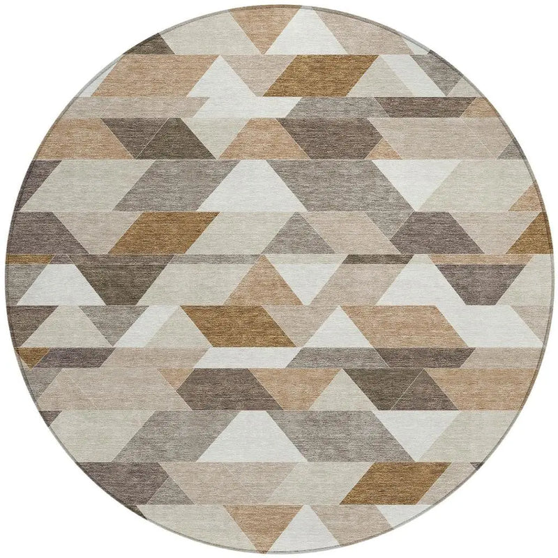 8' Ivory And Beige Round Geometric Washable Indoor Outdoor Area Rug Homeroots Outdoor
