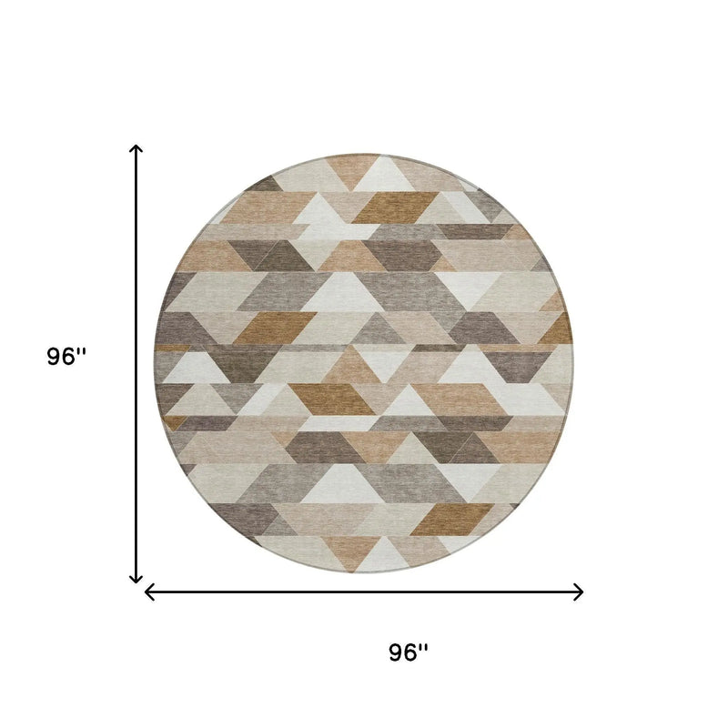 8' Ivory And Beige Round Geometric Washable Indoor Outdoor Area Rug Homeroots Outdoor