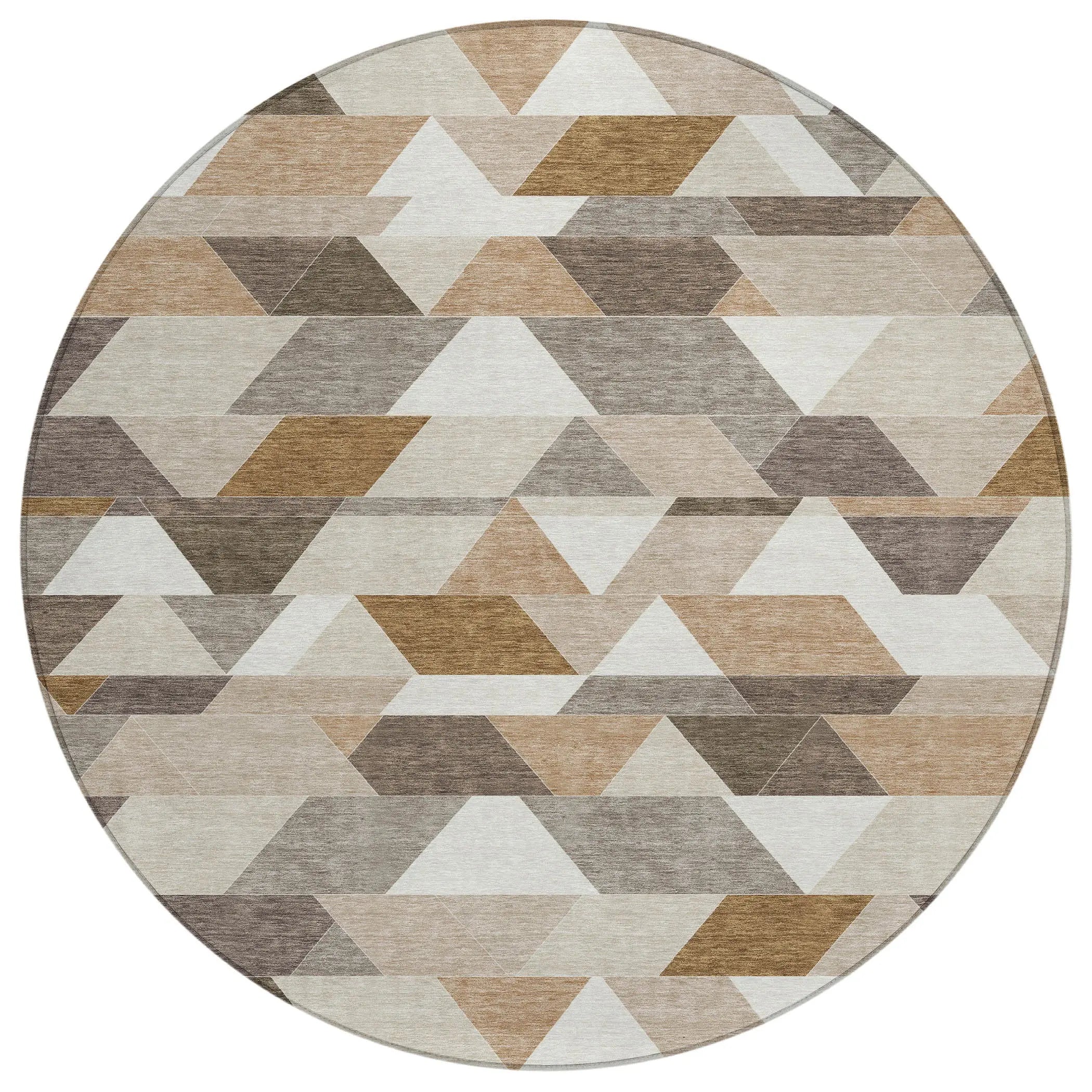 8' Ivory And Beige Round Geometric Washable Indoor Outdoor Area Rug Homeroots Outdoor