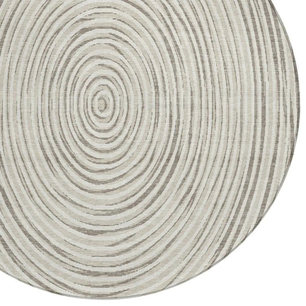 8' Ivory And Beige Round Geometric Washable Indoor Outdoor Area Rug Homeroots Outdoor