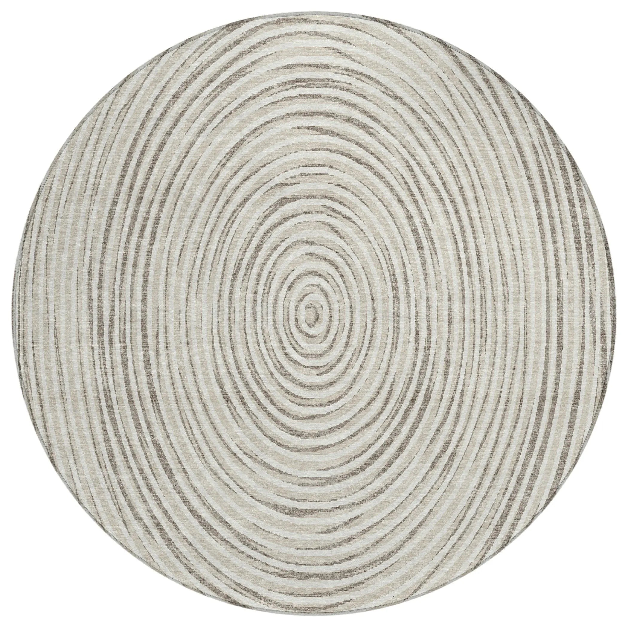 8' Ivory And Beige Round Geometric Washable Indoor Outdoor Area Rug Homeroots Outdoor