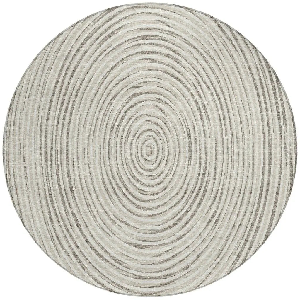 8' Ivory And Beige Round Geometric Washable Indoor Outdoor Area Rug Homeroots Outdoor