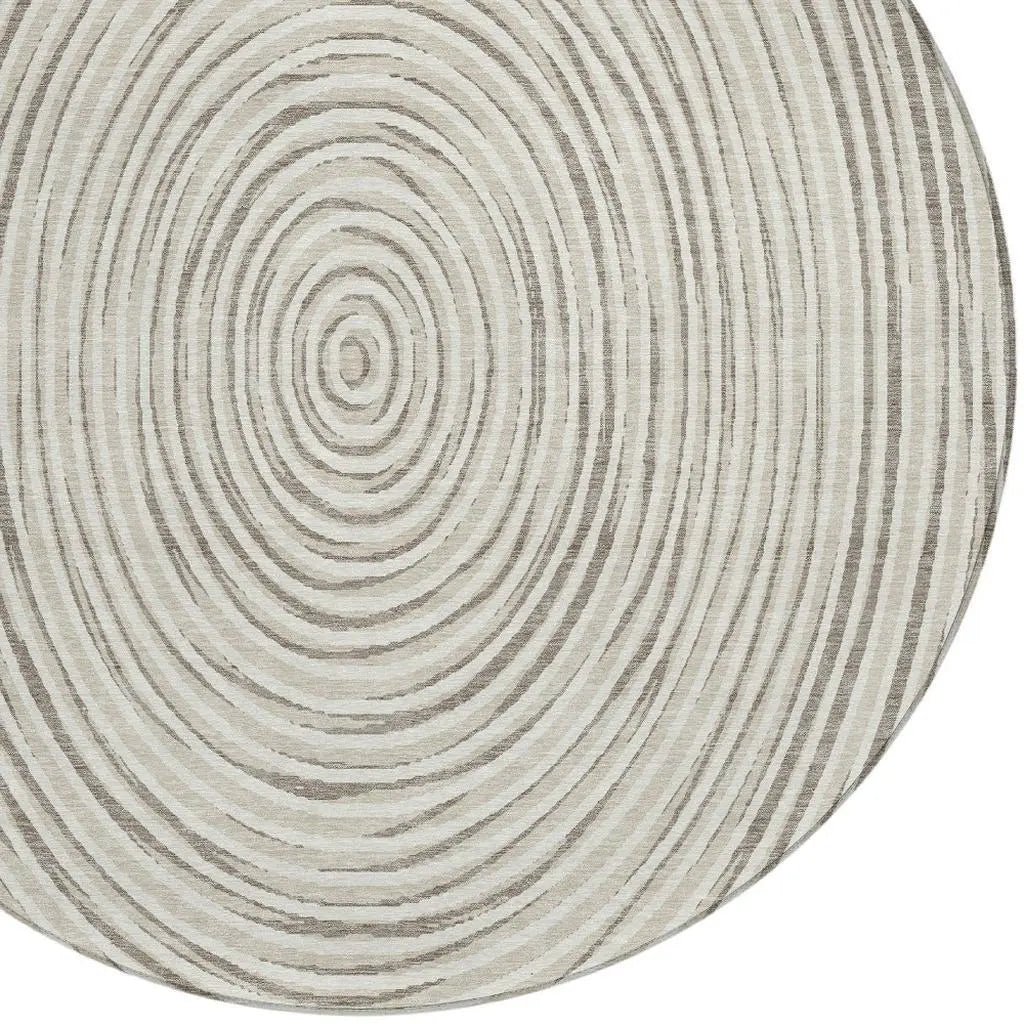 8' Ivory And Beige Round Geometric Washable Indoor Outdoor Area Rug Homeroots Outdoor