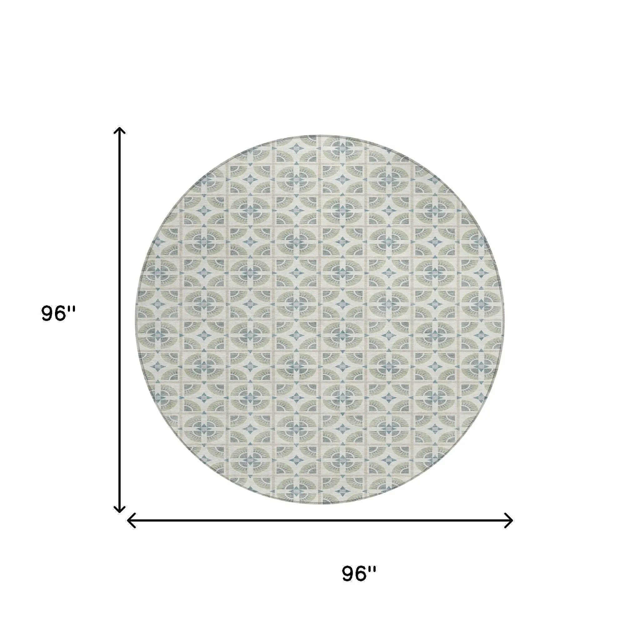 8' Ivory And Beige Round Geometric Washable Indoor Outdoor Area Rug Homeroots Outdoor