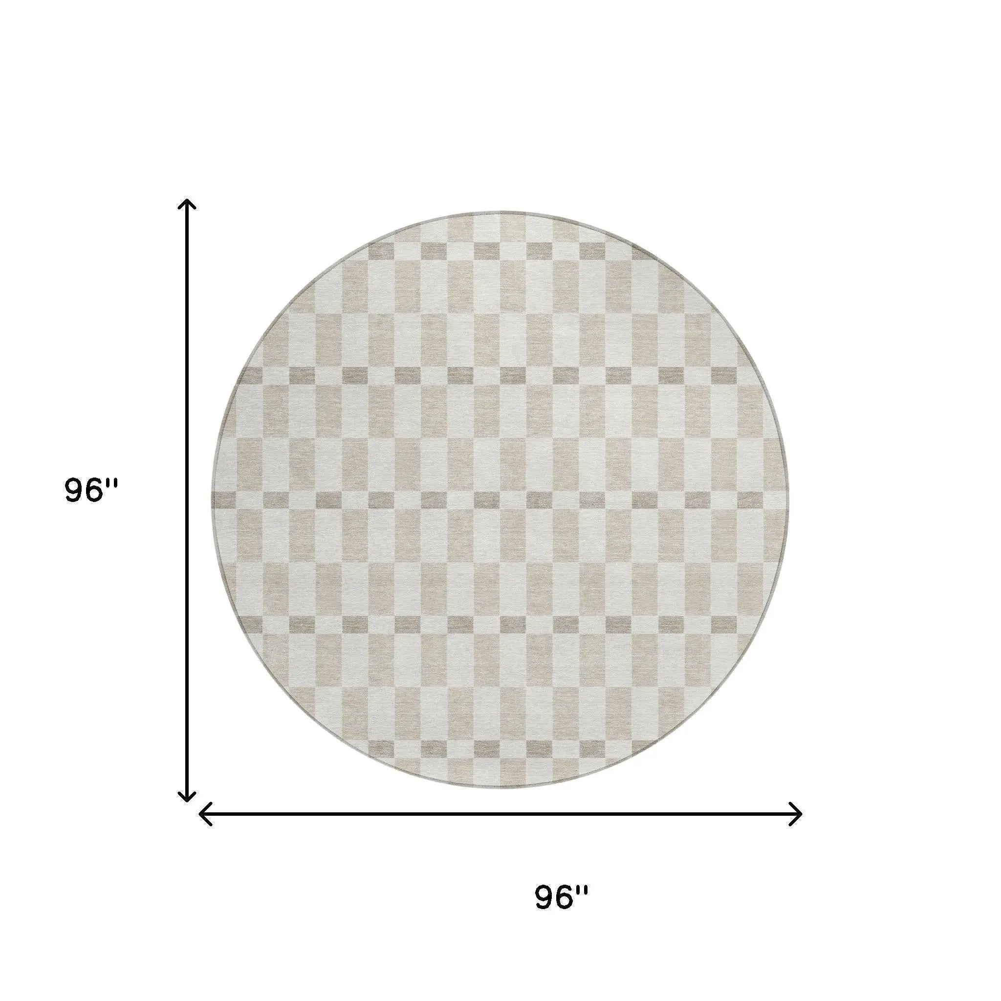 8' Ivory And Beige Round Geometric Washable Indoor Outdoor Area Rug Homeroots Outdoor