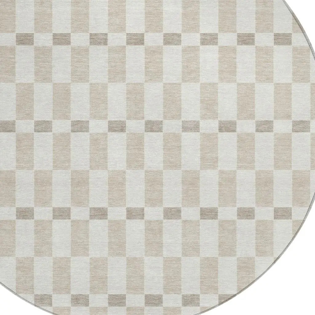 8' Ivory And Beige Round Geometric Washable Indoor Outdoor Area Rug Homeroots Outdoor