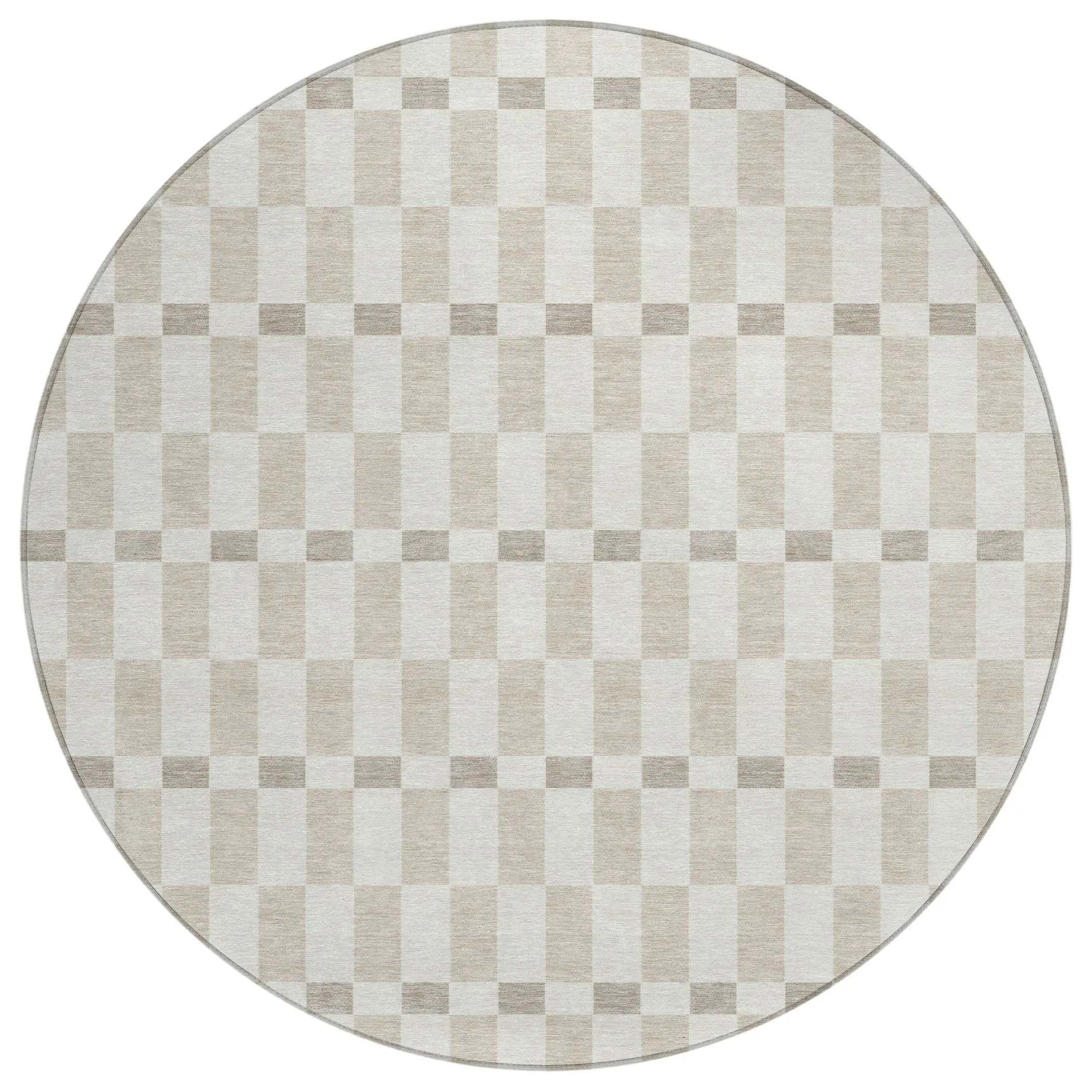 8' Ivory And Beige Round Geometric Washable Indoor Outdoor Area Rug Homeroots Outdoor