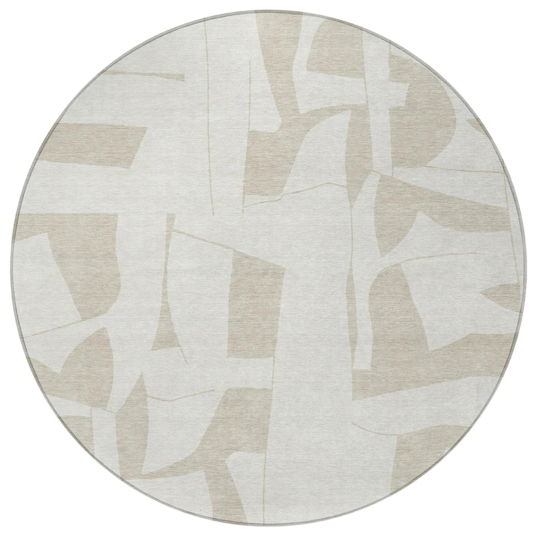 8' Ivory And Beige Round Geometric Washable Indoor Outdoor Area Rug Homeroots Outdoor