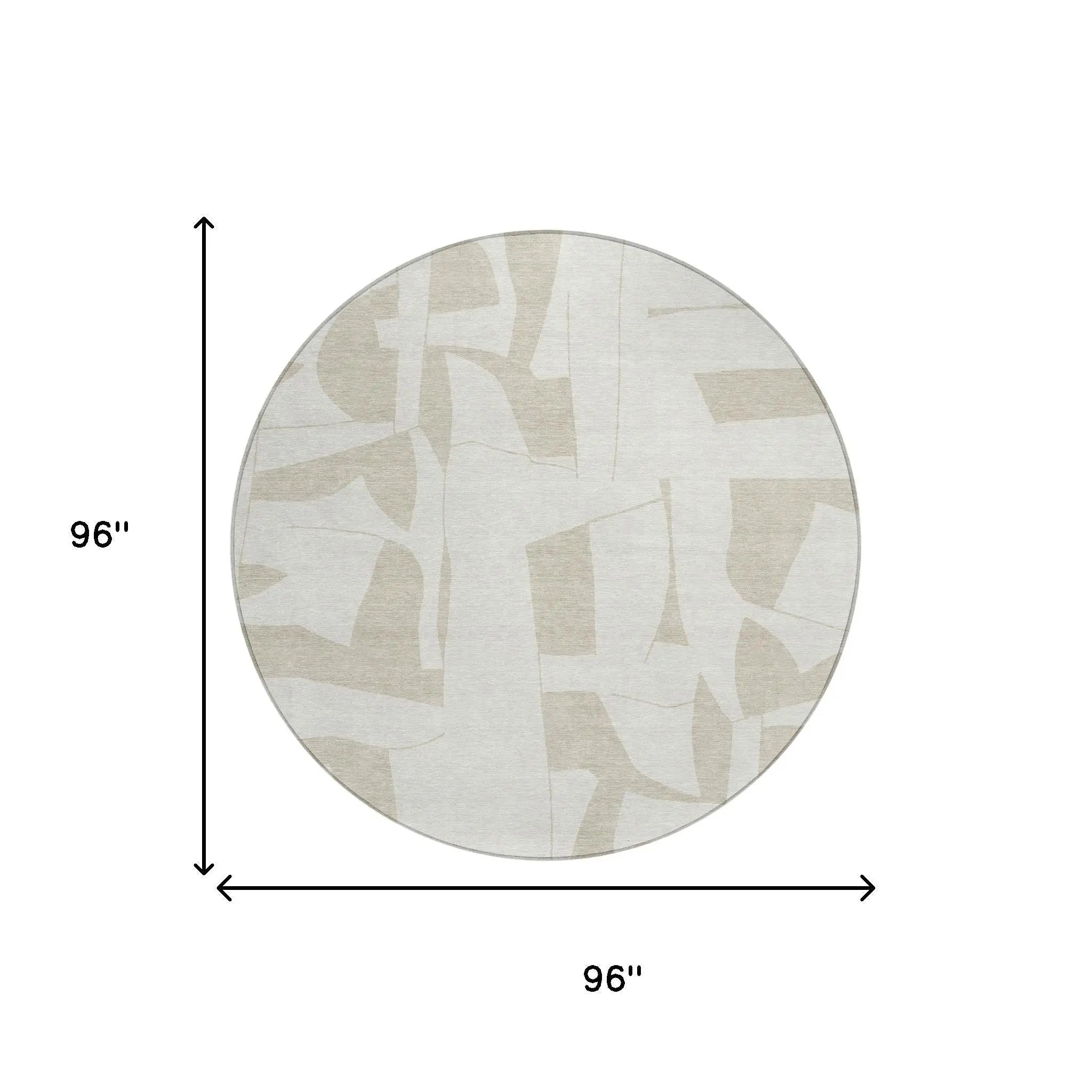8' Ivory And Beige Round Geometric Washable Indoor Outdoor Area Rug Homeroots Outdoor