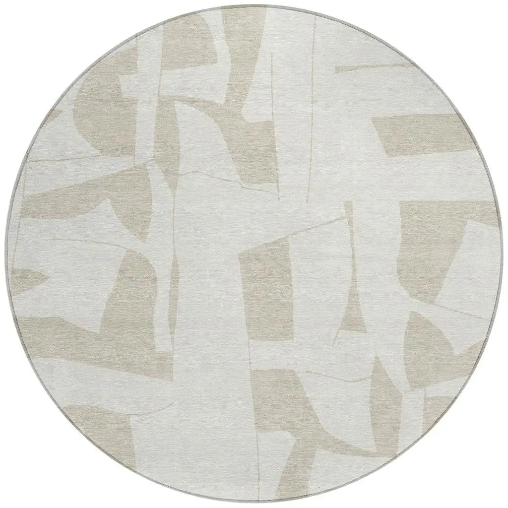 8' Ivory And Beige Round Geometric Washable Indoor Outdoor Area Rug Homeroots Outdoor