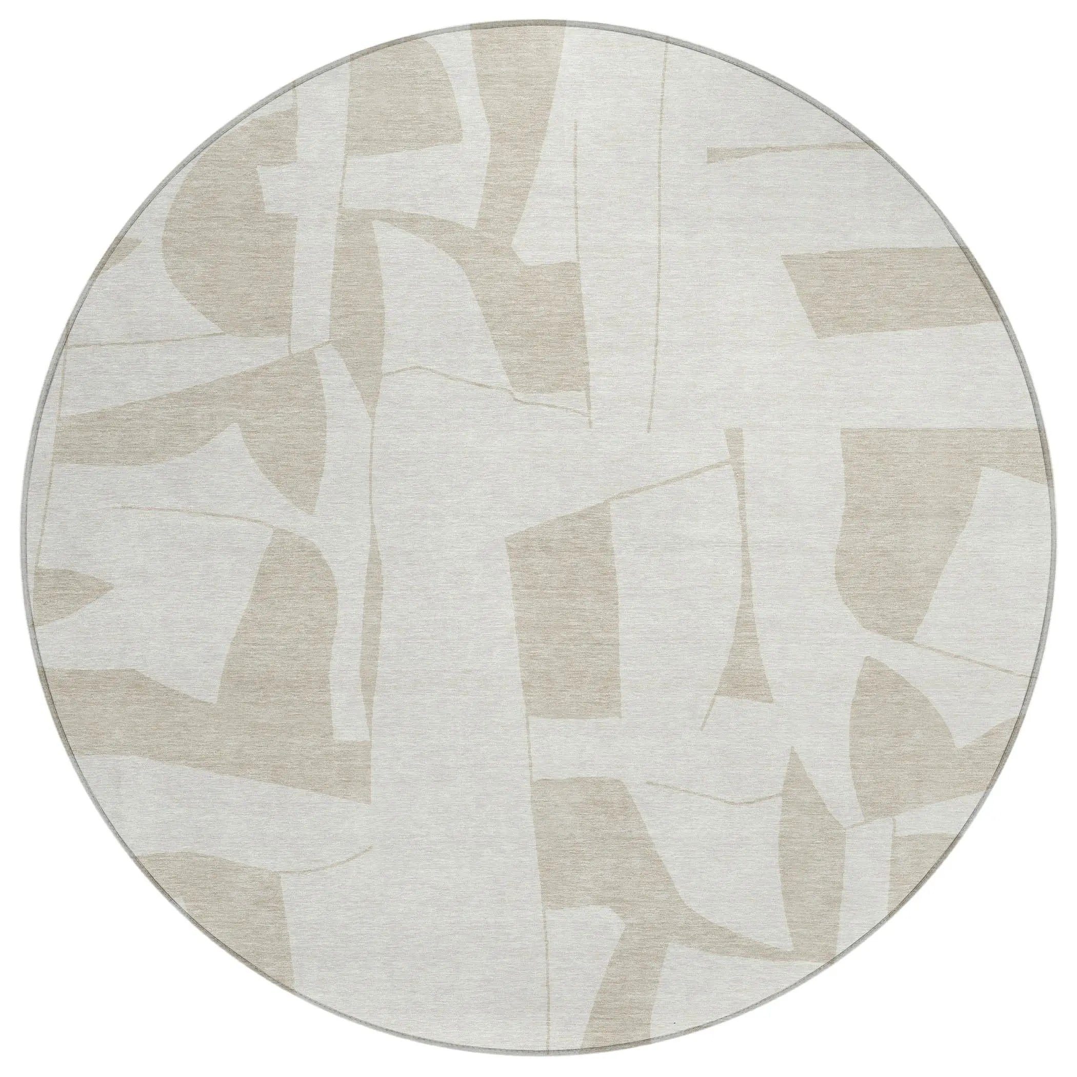 8' Ivory And Beige Round Geometric Washable Indoor Outdoor Area Rug Homeroots Outdoor