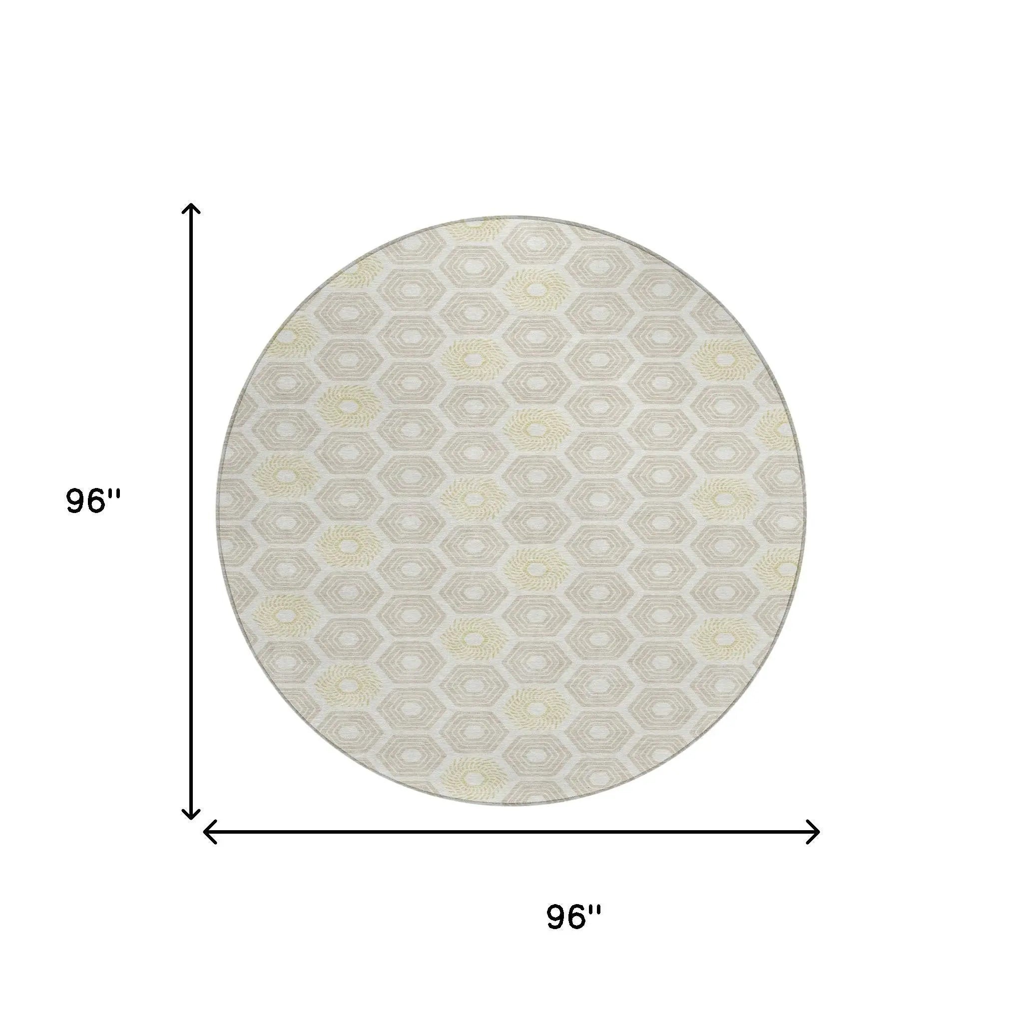 8' Ivory And Beige Round Geometric Washable Indoor Outdoor Area Rug Homeroots Outdoor